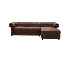 Divano ad angolo destro 5 posti marrone in microfibra Chesterfield