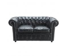 Divano imbottito nero in cuoio 2 posti Chesterfield