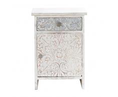 Comodino indiano bianco scolpito in massello di mango L 42 cm Namaste