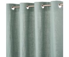 Tenda con occhielli in lino lavato verde rame, 130x300