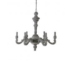 Lampadario in mango scolpito grigio effetto anticato