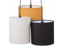 Lampada a sospensione triplo abat-jour nero, giallo e grigio