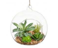 Sfera di piante grasse artificiali da appendere in vetro
