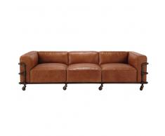 Divano stile industriale in pelle avana 4 posti Fabric