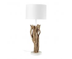 Lampada in legno e abat-jour in tessuto bianco