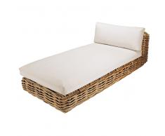 Chaise longue da giardino in rattan e cuscini écru St Tropez