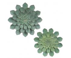 2 decorazioni da parete piante grasse in metallo verde 65x41