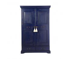 Armadio a 2 ante e 2 cassetti in legno massello di mango blu Shibori
