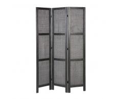 Paravento in pino nero e rattan