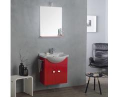 Mobile Bagno Salvaspazio Economico + Specchio E Luce Rosso Lampone 58 Cm