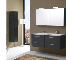 Mobile Sospeso 120 Cm In Rovere Scuro Con Doppio Lavabo, Cassetti E Specchio Contenitore