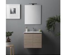 Mobile Bagno Con Ante E Lavabo Ceramico + Luce A Led 60 Cm Olmo Leone