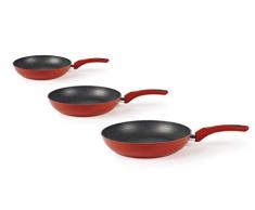 Excelsa Color Stone Set 3 Padelle, Alluminio Forgiato con Rivestimento Antiaderente, Rosso