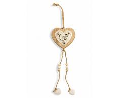 Villa dâEste Home Tivoli Easter Appendino Cuore con Uccellino, Legno, Bianco/Beige, 11x1x11 cm