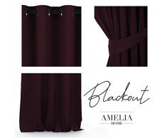 AmeliaHome Blackout Tenda 1 Pezzo Oscurante, Poliestere, Rosso Bordeaux, 140x245