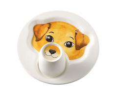 Villeroy & Boch Animal Friends Servizio da Tavola per Bambini, Cane, Set da 2 Pezzi, Porcellana Premium, Bianco/Marrone