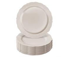 Silver Spoons 1871 Servizio da TAVOLA MONOUSO per Feste PZ | 20 Piatti di Plastica Resistente | Stile Porcellana Fine | per Cene e Matrimoni Raffinati (Collezione Vintage-Crema| 26 cm)