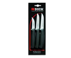 Dick Set di 3 ProDynamic (1 Coltello da Cucina con/Senza Lama ondulata, 1 spelucchino), Acciaio Speciale, plastica, Nero, 27.5 x 8.5 x 1 cm, 3 unitÃ 