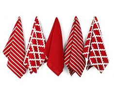 Penguin Home 3050 100% Set di 5Â Design Assortiti Strofinacci, Cotone, Rosso, 65Â x 45Â x 0.5Â cm, Asciugamano da 5 pezzi