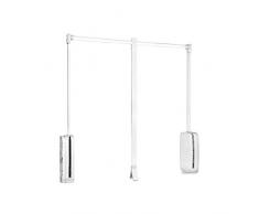 Emuca - Appendiabito saliscendi per Armadio, Barra Appendiabiti saliscendi,Largo Regolabile 600-830mm, Colore Bianco