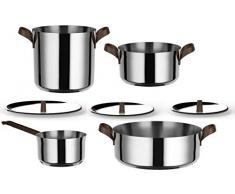 Alessi Edo Set di pentole, Manici in Acciaio Inossidabile 18/10 con Rivestimento in PVD, Marrone