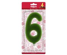 dekora Candela Gigante Numero 6, Cera, Verde, 15Â cm