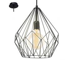 EGLO Lampada a sospensione Carlton, lampada a sospensione a uno punto luce vintage, lampada a sospensione retrò in acciaio, nero, attacco E27