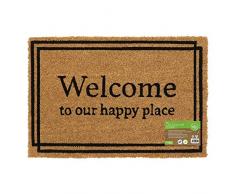 JVL Zerbino in Fibra di Cocco, Ecologico, con Retro in Lattice, Motivo Happy Place, Marrone, Taglia Unica