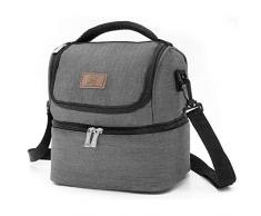 Decocasa - Borsa Termica Porta Alimenti, Borsa isotermica con Due Scomparti per Il Pranzo, 6 Litri, Colore: Grigio, 6 L