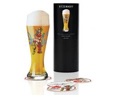 Steven Flier - Bicchiere da birra di frumento in cristallo da 500 ml, con 5 sottobicchieri