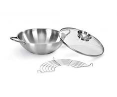 Wok acciaio inox 18/10, Ã¸28cm, capacitÃ 3.75lt, coperchio con polomo aroma, Made in Italy