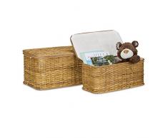 Relaxdays Set Cestini, 28 Litri di Capacita´, Impilabili, Rattan, Marrone Chiaro, 29.5x50x26 cm