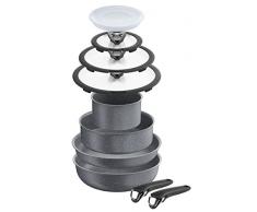 Lagostina Ingenio Induction Classico Batteria di Pentole, ad induzione, Effetto Pietra, Alluminio Antiaderente, Grigio, 16 cm, 10 Pezzi