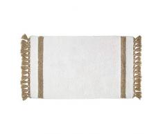 iDesign Stripe Fringe Tappeto bagno morbido, Tappetino bagno rettangolare in cotone, bianco e beige