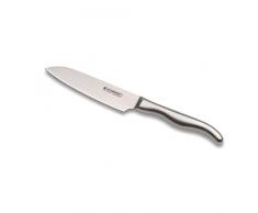 Le Creuset 98000213000100 Coltello Santoku, Lama Damasco 18/8 da 13 cm con Filo Liscio, Manico in Acciaio Inox, Inossidabile, Argento