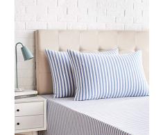AmazonBasics - Federe in jersey, Confezione da 2, motivo a strisce - 50 x 80 cm, Blu