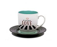 Thumbs Up! L&M Mug And Saucer Set-Love2 Tazza con Piattino a Forma di Vinile, Ceramica, Multicolore, 15.7 x 10 x 15.7 cm
