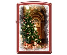Zippo 60002503Â Tempesta Accendino Natale Abete Albero PL 233Â Christmas Scene Accendino a Benzina, Ottone, Rosso Opaco, 1Â x 3,5Â x 5,5Â cm