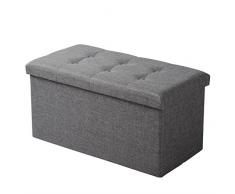 WOLTU SH10dgr-1 Pouf Contenitore Panche Sgabello Pieghevole Poltrona Poggiapiedi Cassapanca Scarpiera con Coperchio Rimovibile Lino Oxford 76x37,5x38cm Grigio Scuro