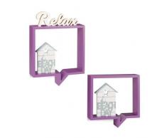 Relaxdays 10021917_131 Mensole Cubi da Parete in Set da 2, a Forma di Fumetto, Legno MDF, Viola
