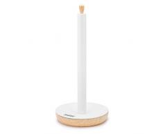 TOWER - Porta Rotolo da Cucina, Gamma Scandi, Adatto per Rotoli di Misura Standard, con Base Antiscivolo, Asta Interna in Acciaio con Rivestimento Opaco e Dettagli Effetto Legno, Bianco, Taglia Unica