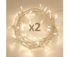 2 luci a LED da esterni con timer, funzionamento a batteria, luce bianca calda (8 modalità , 5 m di cavo trasparente, 120 ore di durata, IP65 impermeabile, illuminazione esterna)