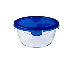 Pyrex Cook&Go Teglia Multiuso Tonda con Coperchio ermetico, TrasparenteYBlu, 2.41 cm