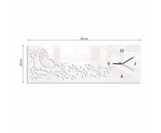 FLEXISTYLE Orologio da Parete Moderno Orizzontale Farfalla in Fiori 20 x 60 cm Bianco Salotto Decorativo Silenzioso 3 d