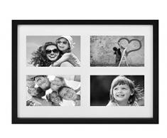 BD ART 28Â x 35Â cm Cornice Multipla, Quadri, Foto con passepartout e 4Â Foto perforate per Foto 10Â x 15Â cm, Colore: Nero