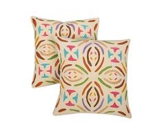 Rajrang CCS 08056 Work Applique con Federa di Cotone Ricamato, Crema