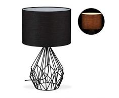 Relaxdays 10028402 Lampada da Tavolo con Griglia, Paralume Rotondo, Base in Metallo, E27, Stile Industrial, HD 51,5 x 32 x 32 cm, Nero