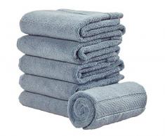 iDesign Bagno con Fascia Intrecciato, Kit Piccoli Cotone 100%, Set da 6 Asciugamani Viso e Corpo con Nastro per Appendere, Azzurro Spa, 71,1 cm x 40,6 cm x 0,3 cm, 6 unitÃ