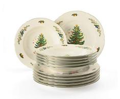 Seltmann Weiden - Servizio da tavola Marieluise Weihnachten, 12 Pezzi, in Porcellana Dura, 23,5 x 32,3 x 32,3 cm, Colore: Verde/Multicolore