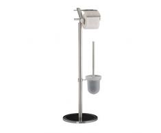 Relaxdays 10021286 Piantana da Terra per il Bagno, Porta Rotolo e Scopino, HxLxP 78,5x29x24 cm, Argento